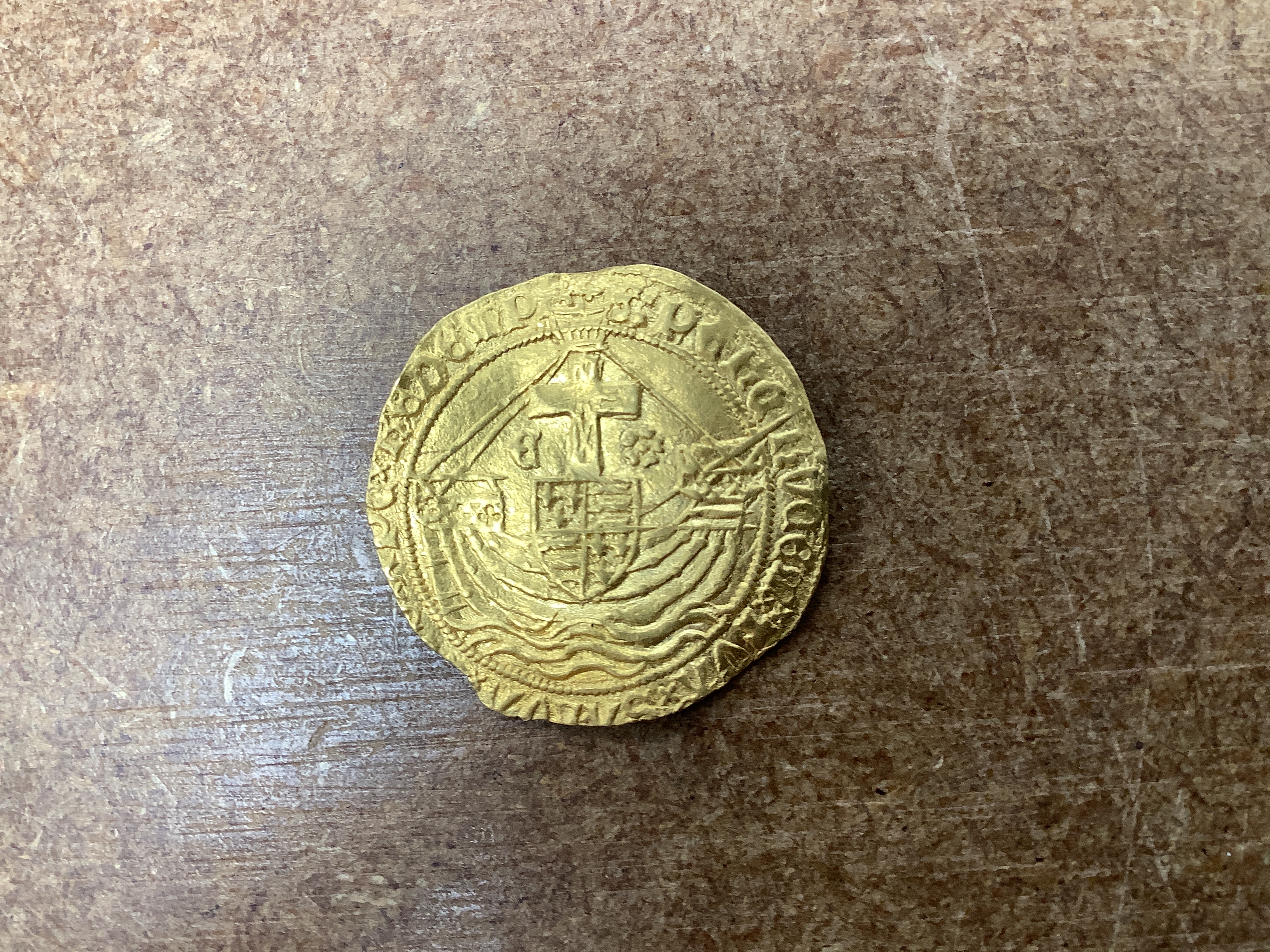 British hammered coinage, Edward IV gold Angel (S2091), mm. heraldic cinquefoil, London 1480-83, 5.11g, lightly clipped, creased, otherwise about VF